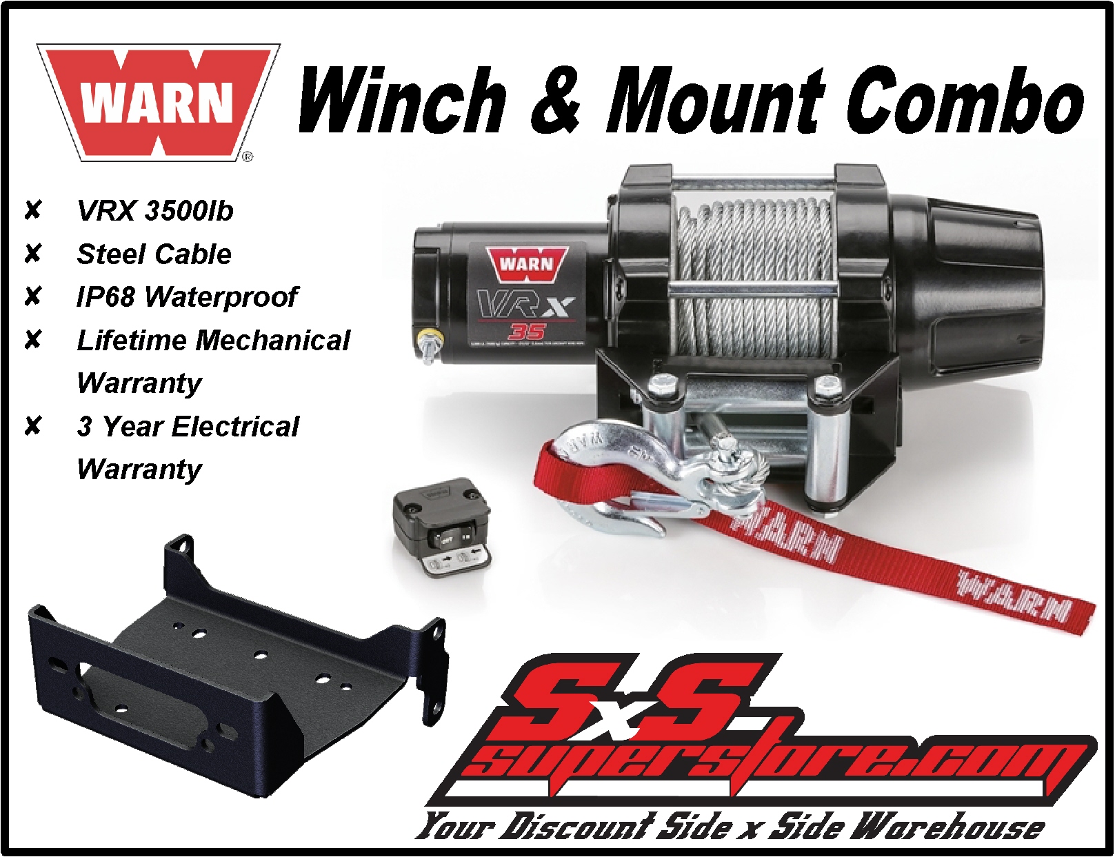 2500lb Mad Dog Synthetic Winch//Mount for 2010-2014 Polaris RZR 800 800 4